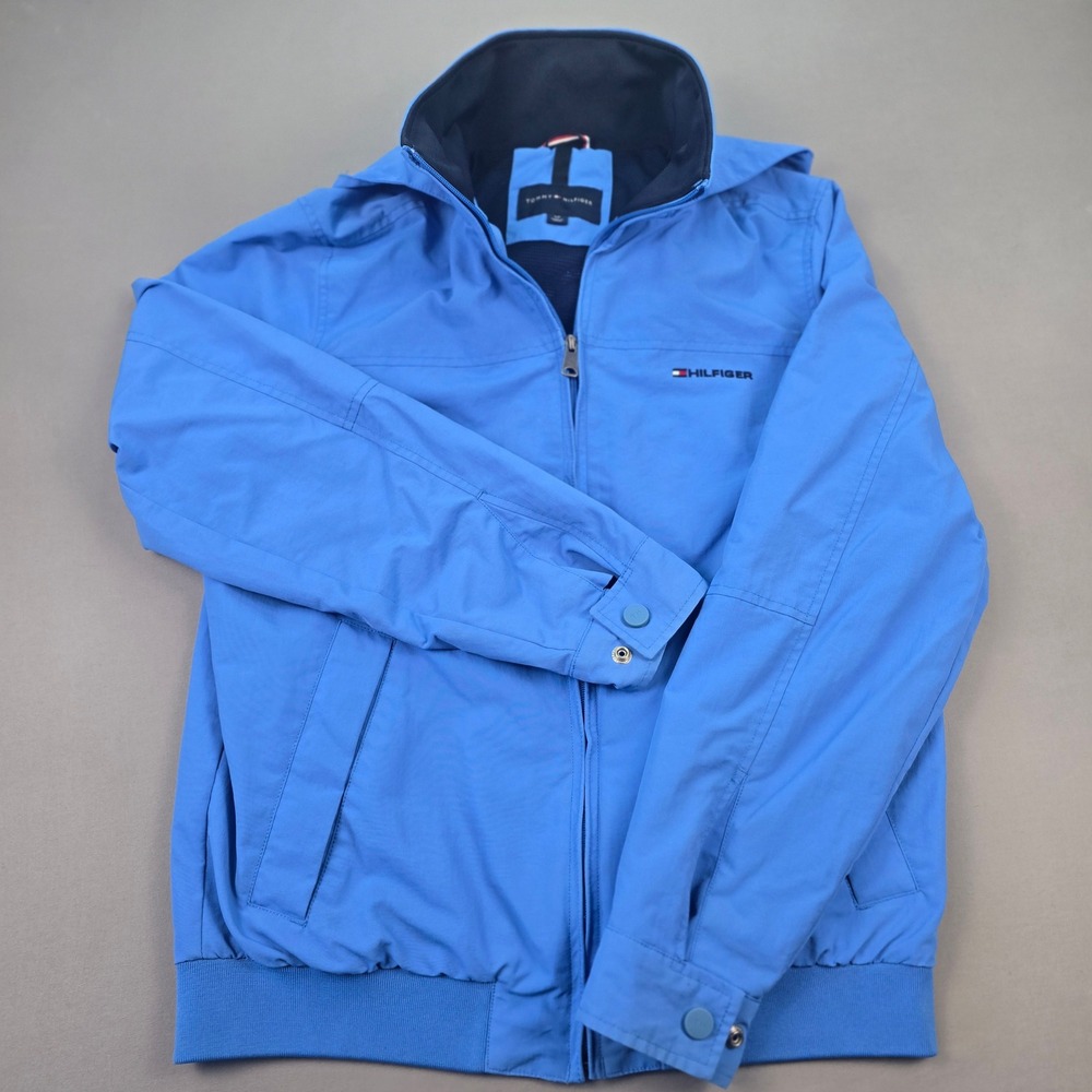 Tommy Hilfiger Mens Blue Hooded Windbreaker Jacket Mesh Lined Small C837885438